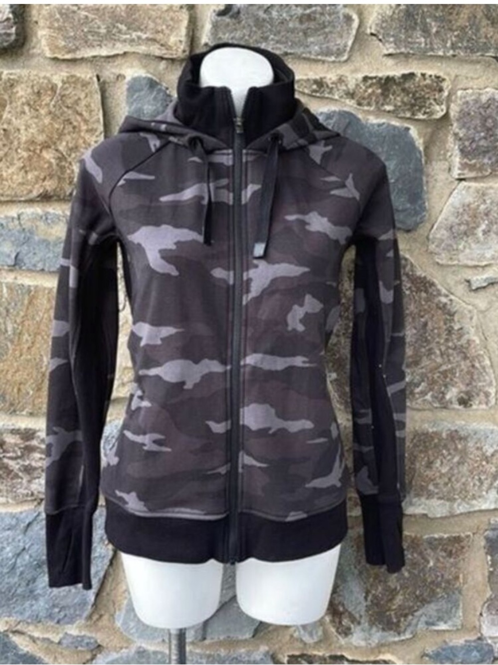 Athleta Black & Gray Camo Zip-Up Hoodie